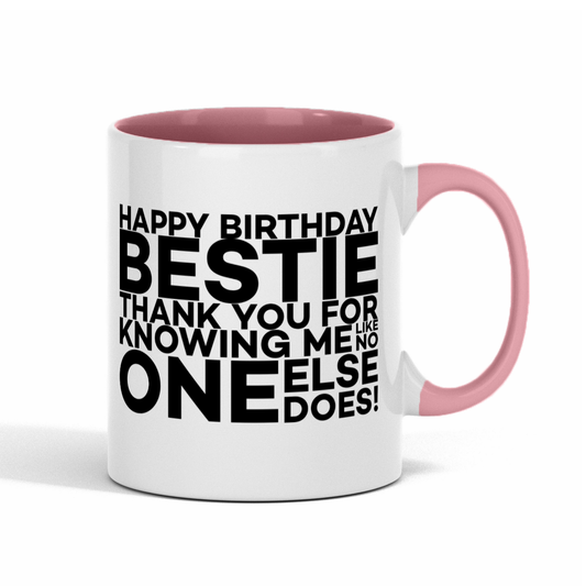 ’Happy Birthday Bestie’ 11oz 2-Tone Fun Gift Mug - Pink / 11 OZ / Ceramic
