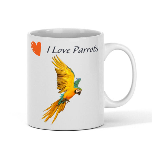 'I Love Parrots' 11oz Fun White Gift Mug